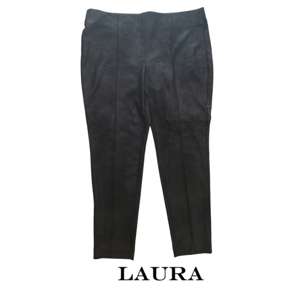 Laura Pull On Black Faux Suede Look Pants - Picture 1 of 6